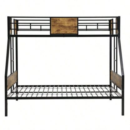 Twin Over FULL Metal Bunk Bed with 2 - Side Ladder and Full - Length Guardrail, No Box Spring Needed, Large Under Bed Storage, Easy Assemble, Black Brown
