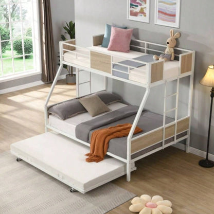 Twin Over FULL Metal Bunk Bed with 2 - Side Ladder and Full - Length Guardrail, No Box Spring Needed, Large Under Bed Storage, Easy Assemble, Black Brown