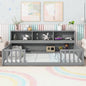 Full Floor Bed with Side Bookcase, Shelves, Guardrails, White