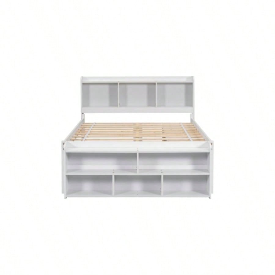 Full Bed with Bookcase Headboard, Under bed Storage Drawers and Bed End Storage, White