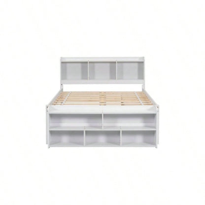 Full Bed with Bookcase Headboard, Under bed Storage Drawers and Bed End Storage, White