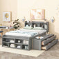 Full Bed with Bookcase Headboard, Under bed Storage Drawers and Bed End Storage, White