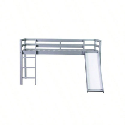 Twin Low Loft Bed with Slide, Ladder, Safety Guardrails, Rubber Wood Twin Loft Bed,