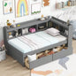 Twin Size L - shaped Bookcases Bed with Power Outlets, USB Charging Ports, Two Drawers,