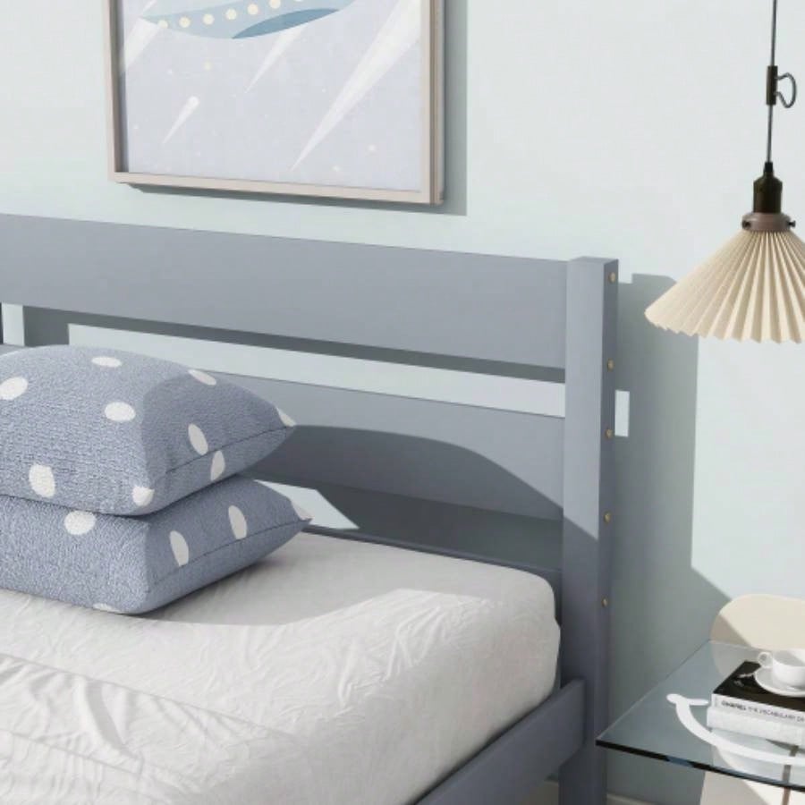 Twin Bed with Headboard and Footboard, Rubber Wood Bed,
