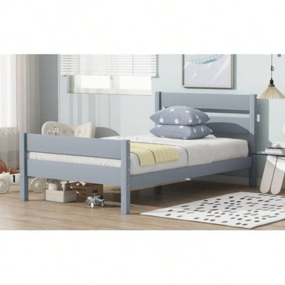 Twin Bed with Headboard and Footboard, Rubber Wood Bed,