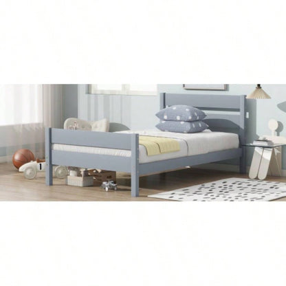 Twin Bed with Headboard and Footboard, Rubber Wood Bed,