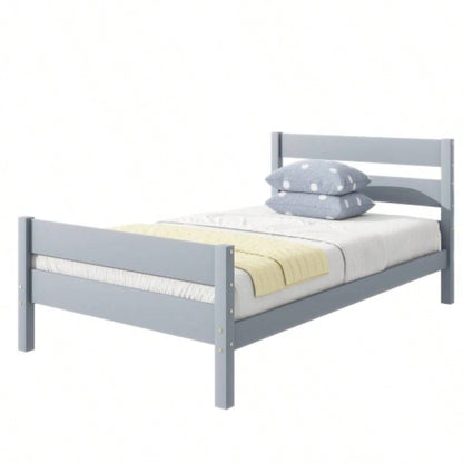 Twin Bed with Headboard and Footboard, Rubber Wood Bed,