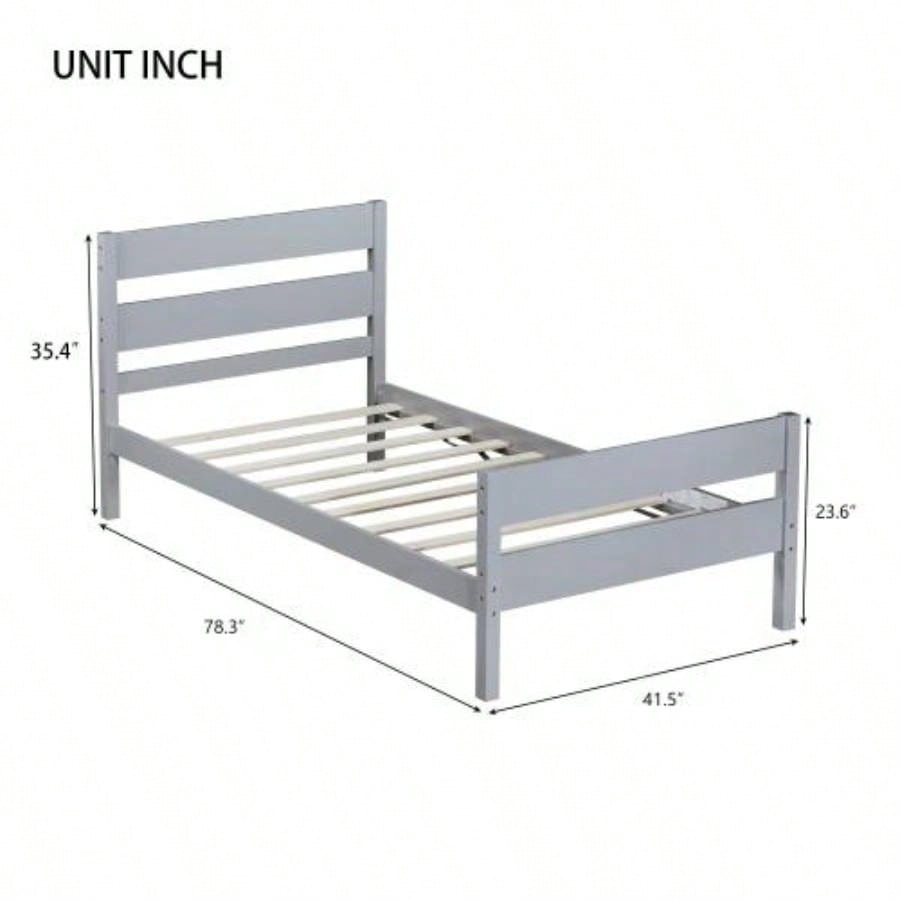 Twin Bed with Headboard and Footboard, Rubber Wood Bed,
