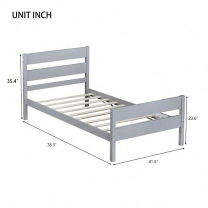 Twin Bed with Headboard and Footboard, Rubber Wood Bed,