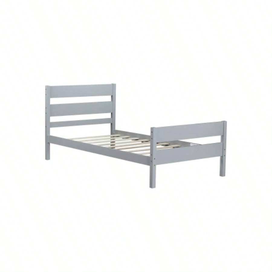 Twin Bed with Headboard and Footboard, Rubber Wood Bed,