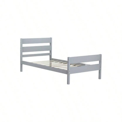 Twin Bed with Headboard and Footboard, Rubber Wood Bed,