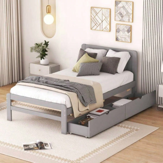Modern Design Twin Size Platform Bed Frame with 2 Drawers Color