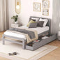 Modern Design Twin Size Platform Bed Frame with 2 Drawers Walnut Color