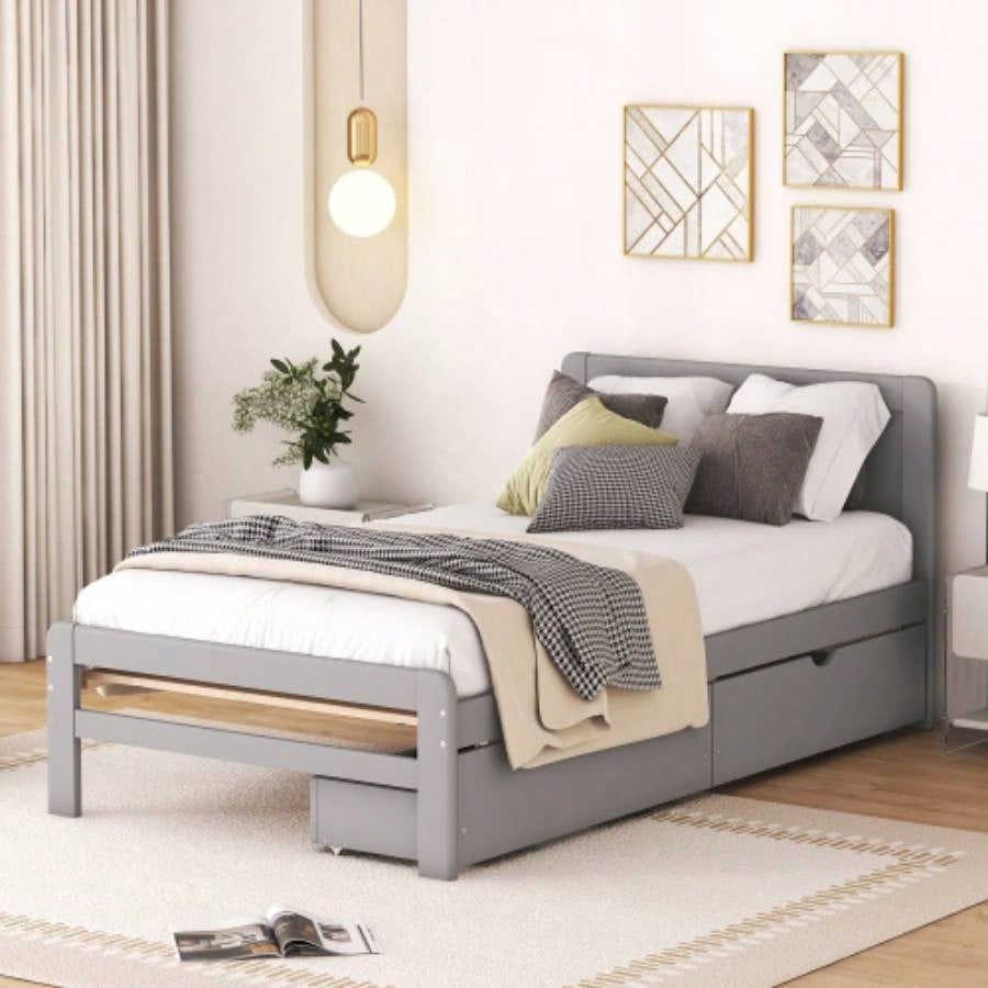Modern Design Twin Size Platform Bed Frame with 2 Drawers Color