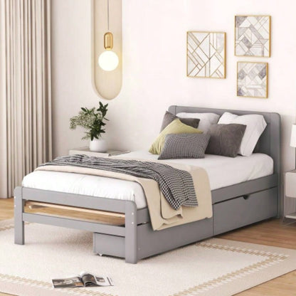 Modern Design Twin Size Platform Bed Frame with 2 Drawers Color