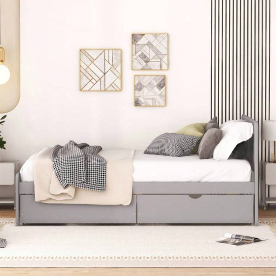 Modern Design Twin Size Platform Bed Frame with 2 Drawers Color