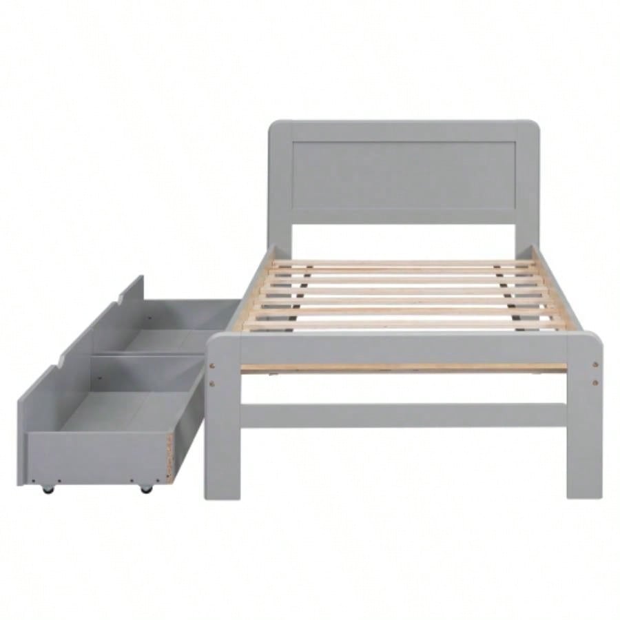 Modern Design Twin Size Platform Bed Frame with 2 Drawers Color