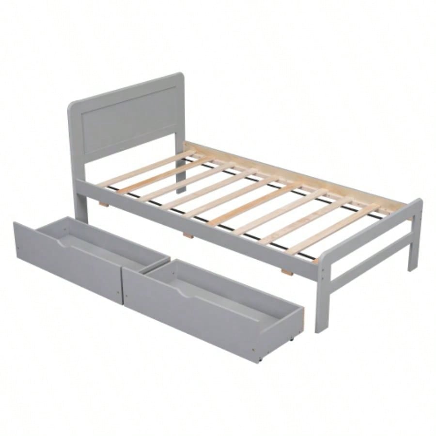 Modern Design Twin Size Platform Bed Frame with 2 Drawers Color