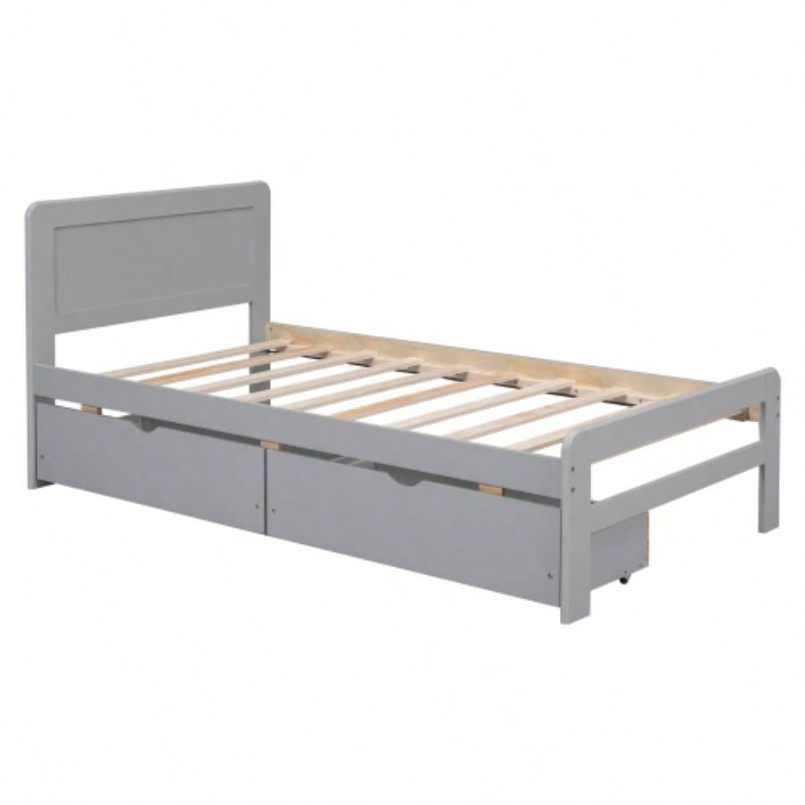 Modern Design Twin Size Platform Bed Frame with 2 Drawers Color