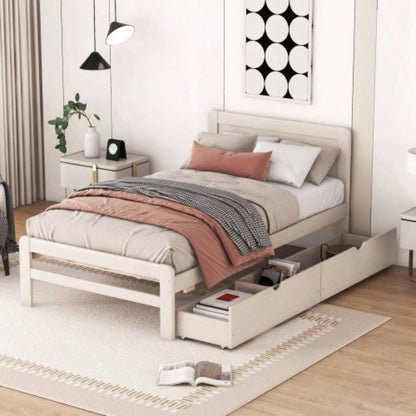 Modern Design Twin Size Platform Bed Frame with 2 Drawers Color