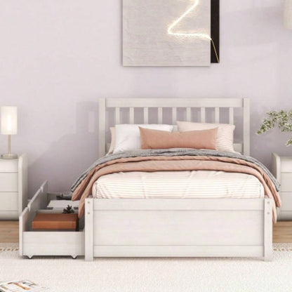 Modern Design Wooden Twin Size Platform Bed with 2 Drawers White Washed Color