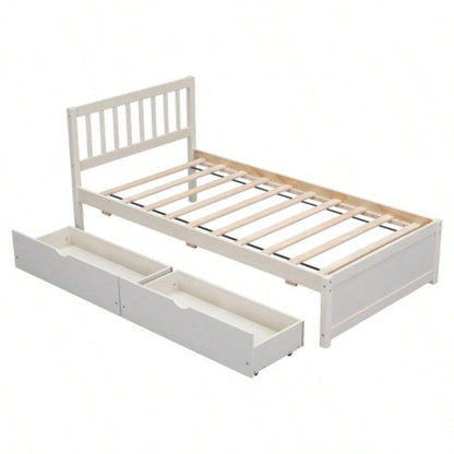 Modern Design Wooden Twin Size Platform Bed with 2 Drawers White Washed Color