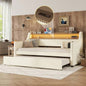 Twin Size Daybed with Trundle, Upholstered Daybed with Charging Station and LED Lights, Beige Expect arrive date: May 20th.