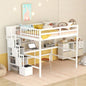 Full Size Loft Bed with Desk, Storage shelves and Staircase,