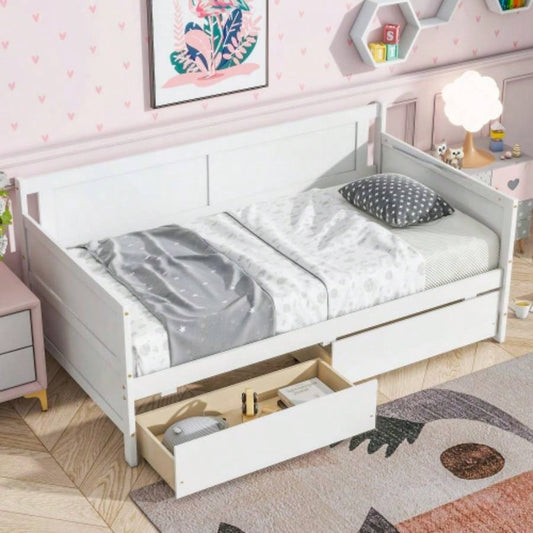 Twin Size Pine Wood Daybed with two Storage Drawers, WhiteOLD SKU: W50426285