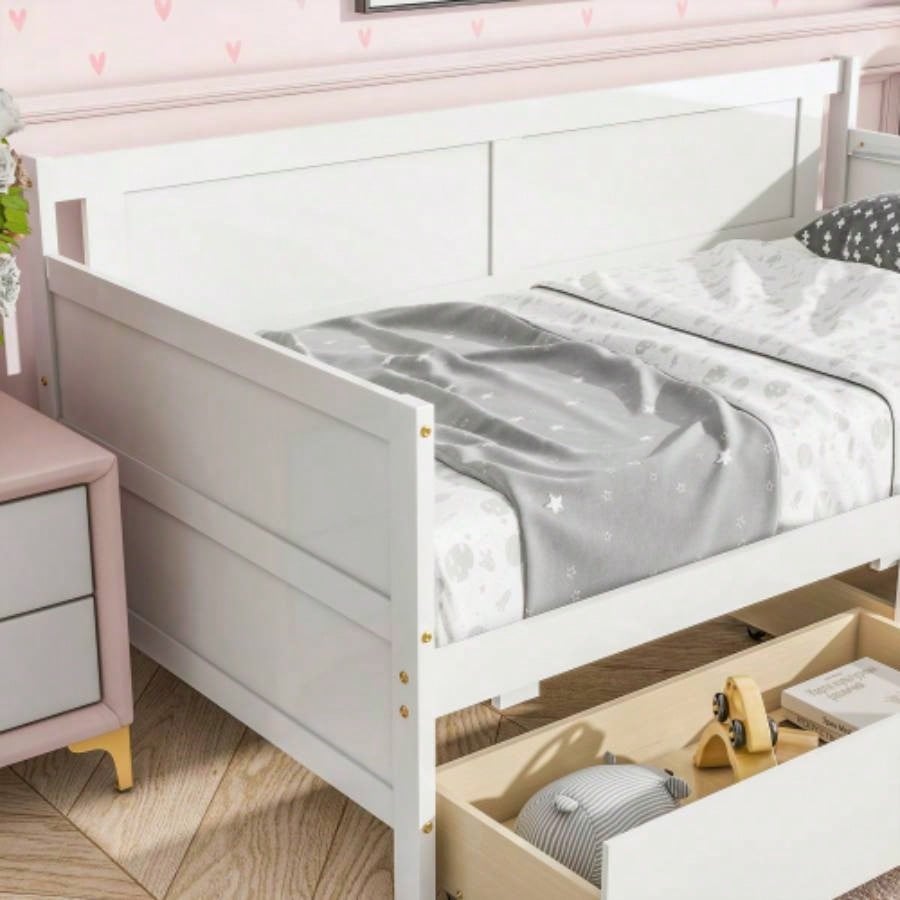 Twin Size Pine Wood Daybed with two Storage Drawers, WhiteOLD SKU: W50426285
