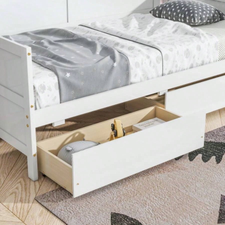 Twin Size Pine Wood Daybed with two Storage Drawers, WhiteOLD SKU: W50426285