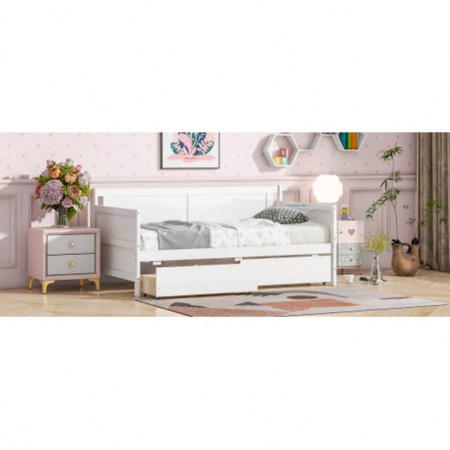 Twin Size Pine Wood Daybed with two Storage Drawers, WhiteOLD SKU: W50426285