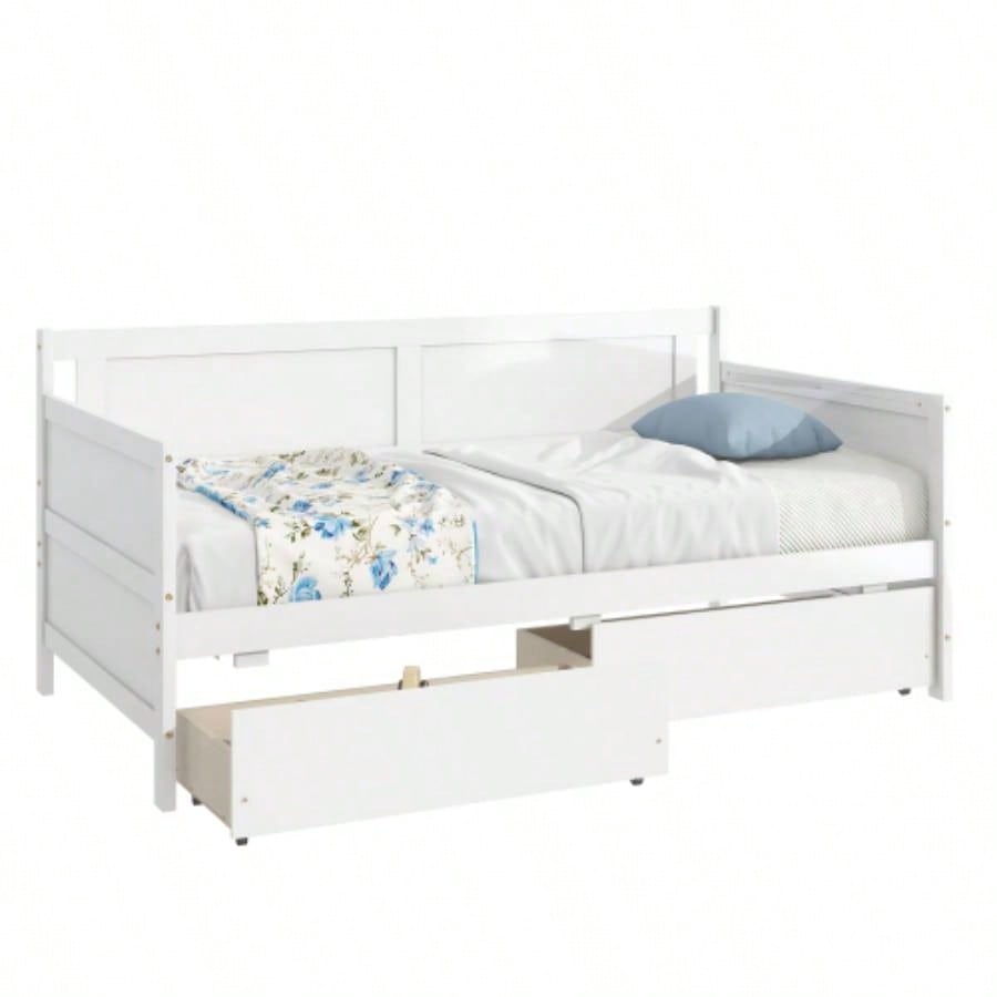 Twin Size Pine Wood Daybed with two Storage Drawers, WhiteOLD SKU: W50426285