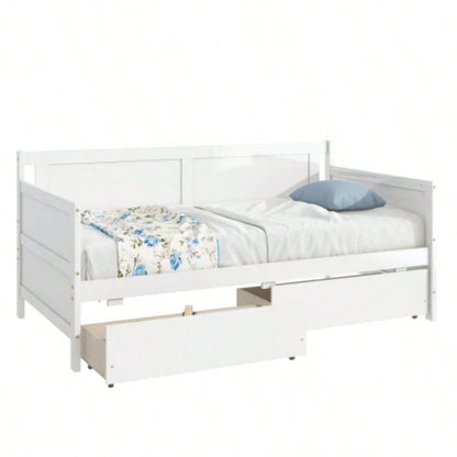 Twin Size Pine Wood Daybed with two Storage Drawers, WhiteOLD SKU: W50426285