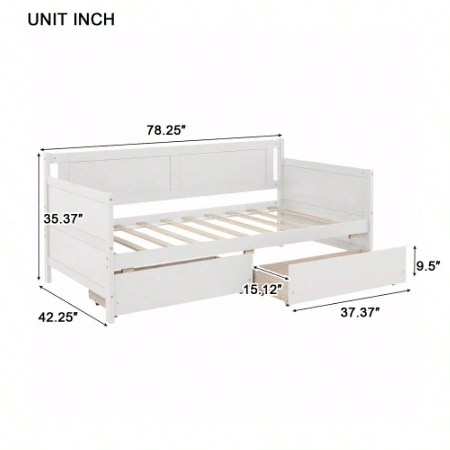 Twin Size Pine Wood Daybed with two Storage Drawers, WhiteOLD SKU: W50426285