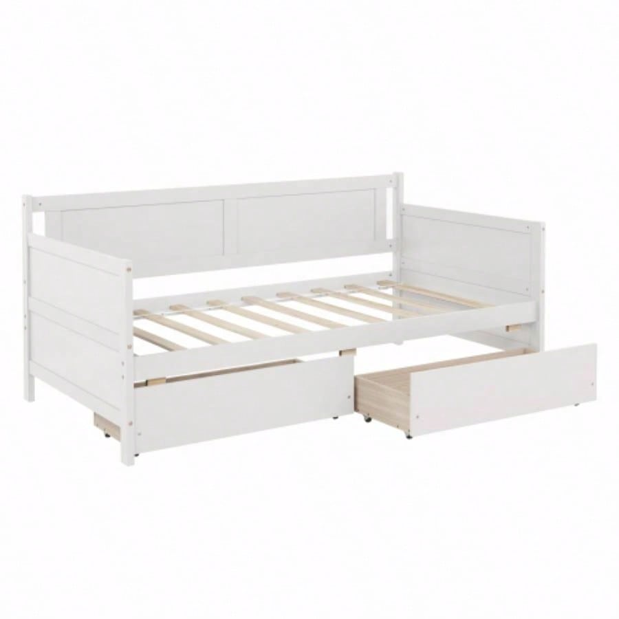 Twin Size Pine Wood Daybed with two Storage Drawers, WhiteOLD SKU: W50426285