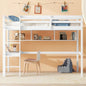 Twin Size Loft Bed with desk and shelves, Safety Guardrail and ladder, White