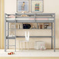 Twin Size Loft Bed with desk and shelves, Safety Guardrail and ladder, White