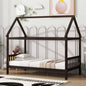 Twin House Bed with Headboard and Footboard, Twin Rubber Wood Bed with House Frame, Pink