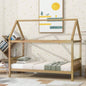 Twin House Bed with Headboard and Footboard, Twin Rubber Wood Bed with House Frame, Pink