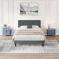 Twin Size Upholstered Platform Bed Frame with Modern Button Tufted Linen Fabric Headboard, No Box Spring Needed, Wood Slat Support, Easy Assembly, Drak