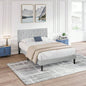Twin Size Upholstered Platform Bed Frame with Modern Button Tufted Linen Fabric Headboard, No Box Spring Needed, Wood Slat Support, Easy Assembly, Drak