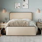 Modern Metal Bed Frame with Curved Upholstered Headboard and Footboard Bed with 4 Storage Drawers, Heavy Duty Metal Slats, Size, Beige