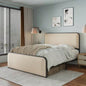 Modern Metal Bed Frame with Curved Upholstered Headboard and Footboard Bed with 4 Storage Drawers, Heavy Duty Metal Slats, Size, Beige