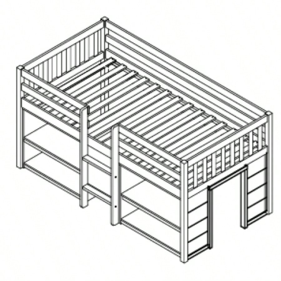 Twin Size Kid Low Loft Bed With Two - Tier Shelves And LED Light White Color