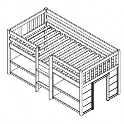 Twin Size Kid Low Loft Bed With Two - Tier Shelves And LED Light White Color