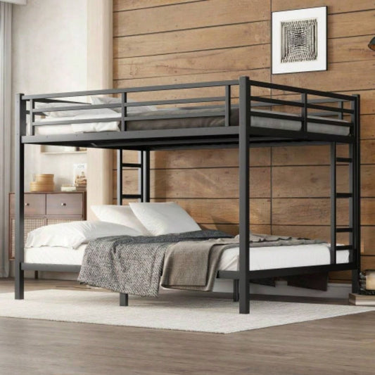 Metal over Bunk Bed Teens and Adults, Space - Saving/Noise Reduced/No Box Spring Needed, Black