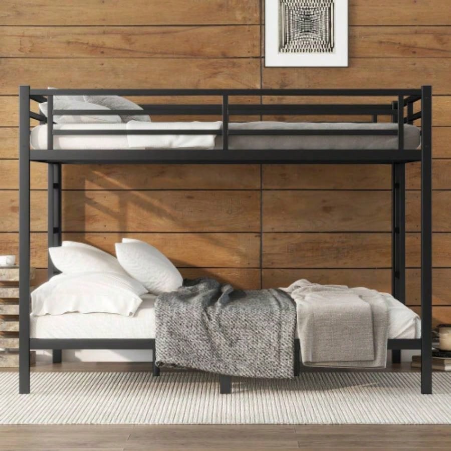 Metal over Bunk Bed Teens and Adults, Space - Saving/Noise Reduced/No Box Spring Needed, Black