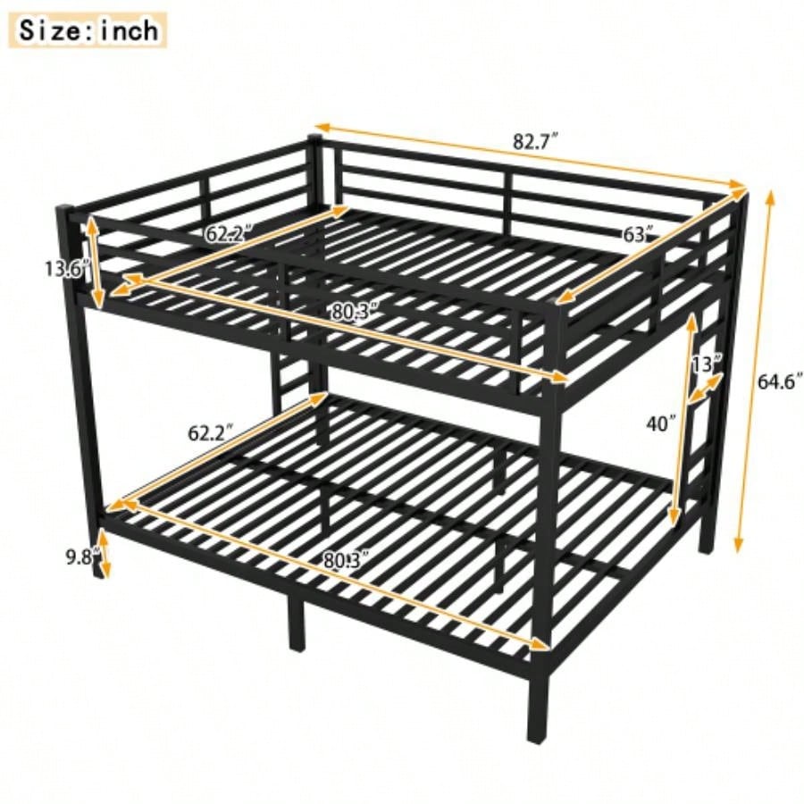 Metal over Bunk Bed Teens and Adults, Space - Saving/Noise Reduced/No Box Spring Needed, Black